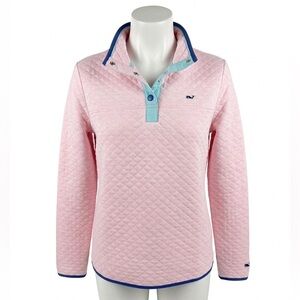Vineyard Vines Pink Quilted Pullover with Blue Trim
